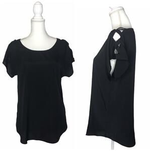 Express Women’s Black Scoop Lattice Cold Shoulder Dolman Sleeve Blouse Small